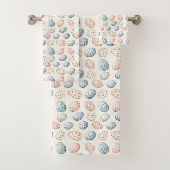 Pastel Speckled Easter Eggs Pattern Bath Towel Set (Insitu)