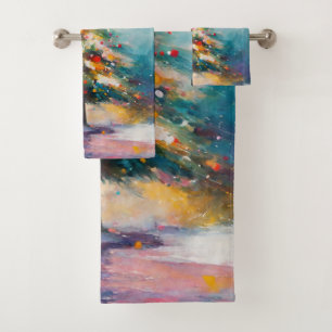 Pastel Splashes, Art of Christmas Tree Bath Towel Set