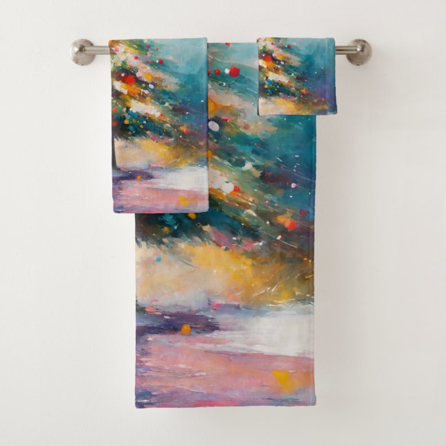 Pastel Splashes, Art of Christmas Tree Bath Towel Set (Insitu)