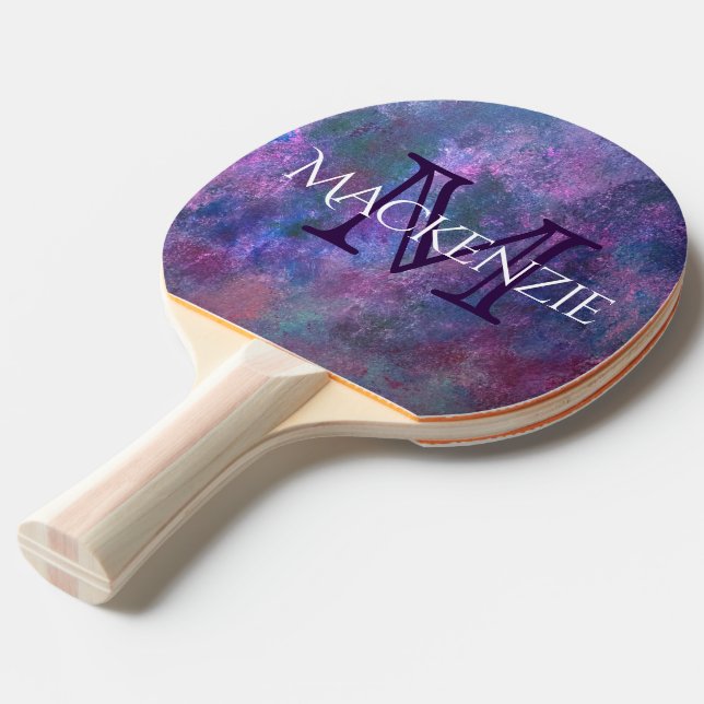 Pastel Splatter | Pink Purple Blue Green Monogram Ping Pong Paddle (Front Angle)