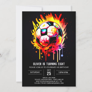 Pastel Sports Watercolor Soccer Birthday Invitation
