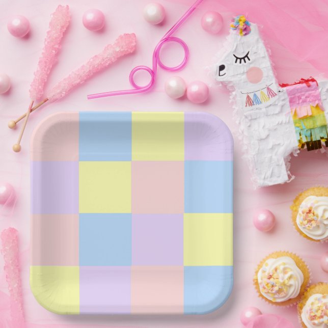 Pastel Spring Checkers Paper Plate (Party)
