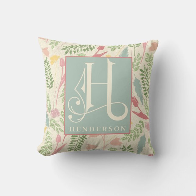 Pastel Spring Colours Scroll Typorgraphy Monogram Cushion (Front)