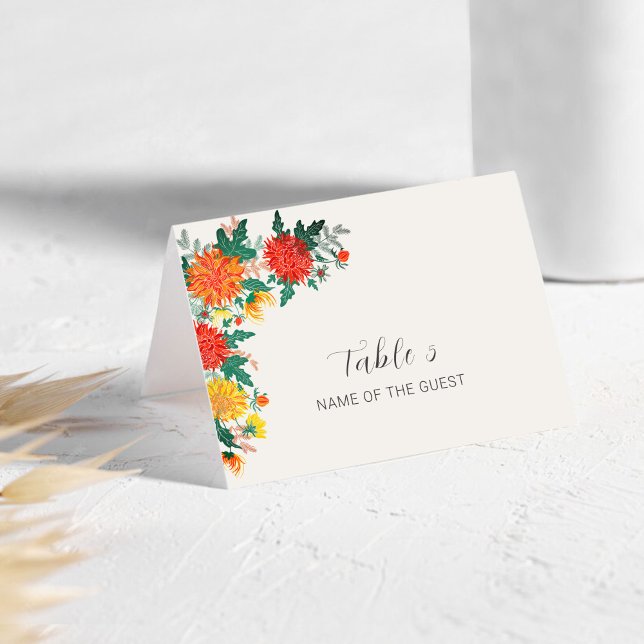 Pastel Spring Dahlia Flowers Wedding Place Card (Creator Uploaded)