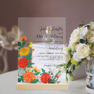Pastel Spring Dahlia Wildflowers Wreath Wedding Acrylic Invitations