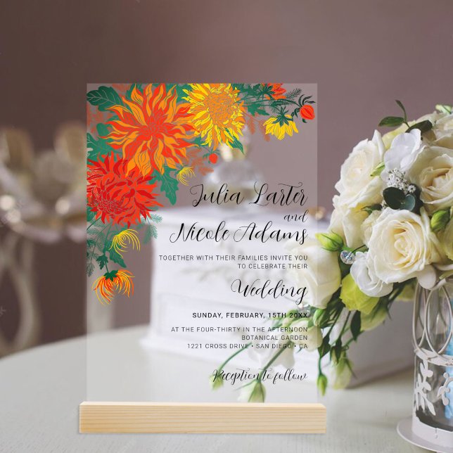 Pastel Spring Dahlia Wildflowers Wreath Wedding Acrylic Invitations (Creator Uploaded)
