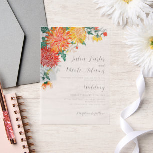 Pastel Spring Dahlia Wildflowers Wreath Wedding Vellum Invitations