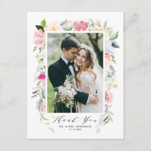 Pastel Spring Floral Blooms Wedding Thank You Postcard