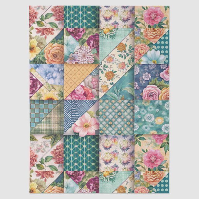 Pastel Spring Floral Patchwork Decoupage Paper (Front)