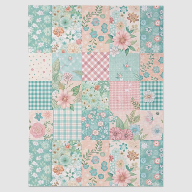 Pastel Spring Floral Patchwork Decoupage Paper (Front)