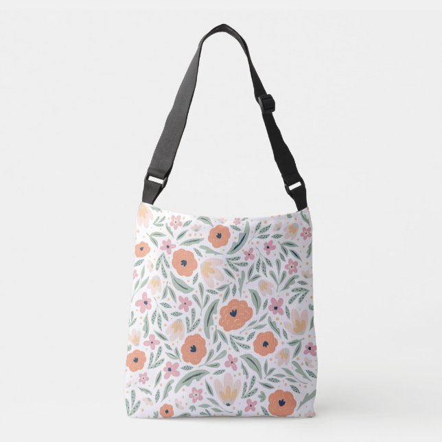 Pastel Spring Floral Pattern Crossbody Bag (Front)