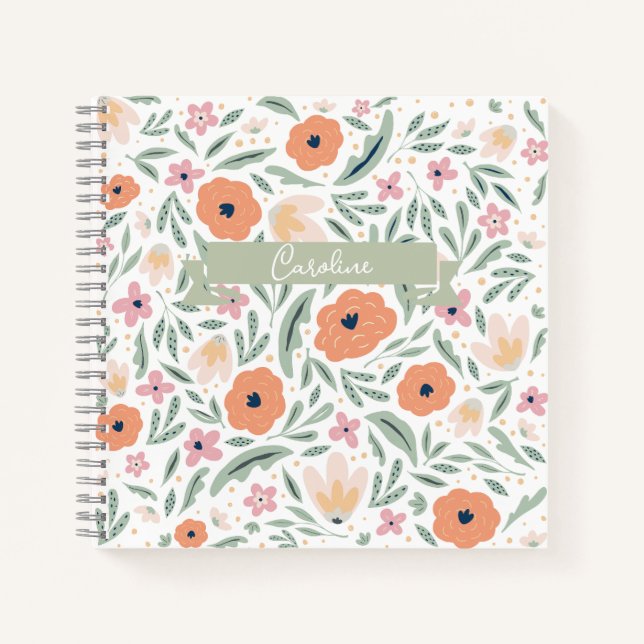 Pastel Spring Floral Pattern Notebook (Front)