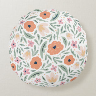 Pastel Spring Floral Pattern Round Cushion