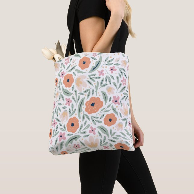Pastel Spring Floral Pattern Tote Bag (Close Up)