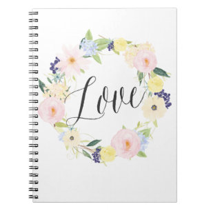 Pastel Spring Floral Wreath Love Notebook