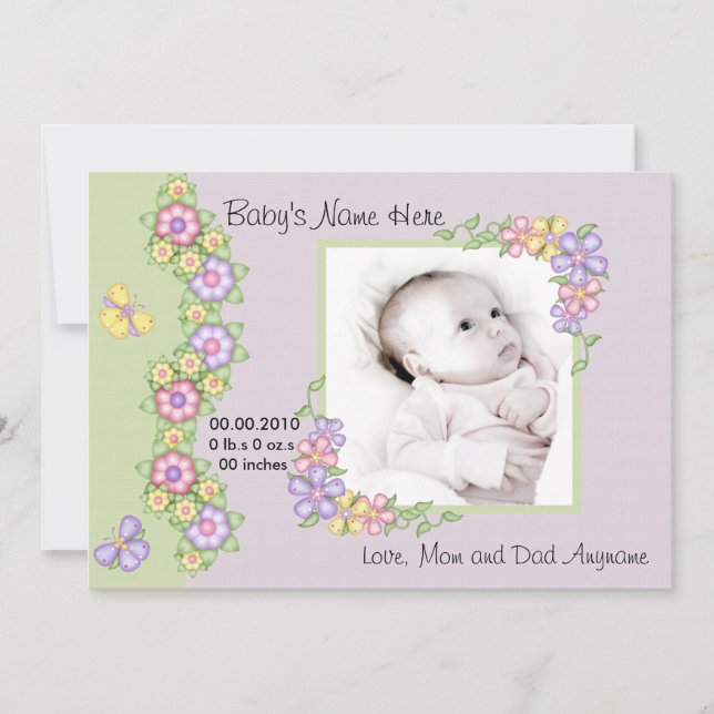 Pastel Spring Flowers Baby Announcement (Front)