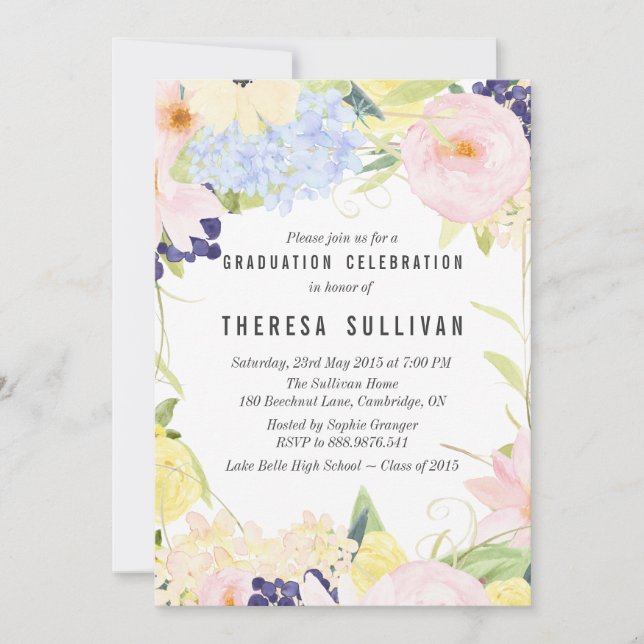Pastel Spring Flowers Graduation Party Invitation (Front)