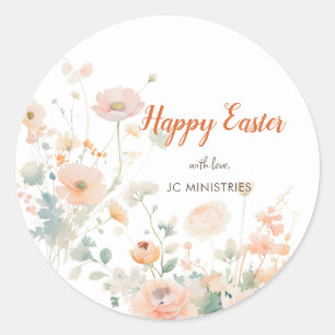 Pastel Spring Flowers Happy Easter Classic Round Sticker
