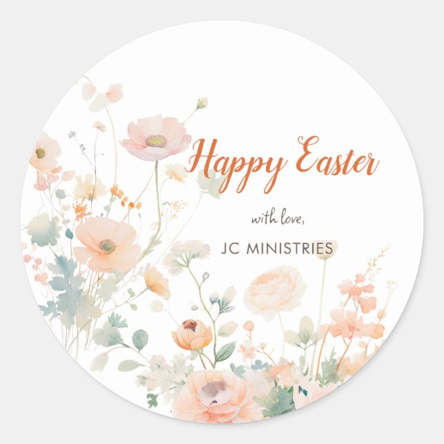Pastel Spring Flowers Happy Easter Classic Round Sticker (Front)