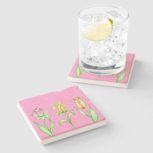 Pastel Spring Flowers Stone Coaster