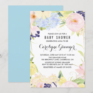 Pastel Spring Flowers Watercolour Baby Shower Invitation