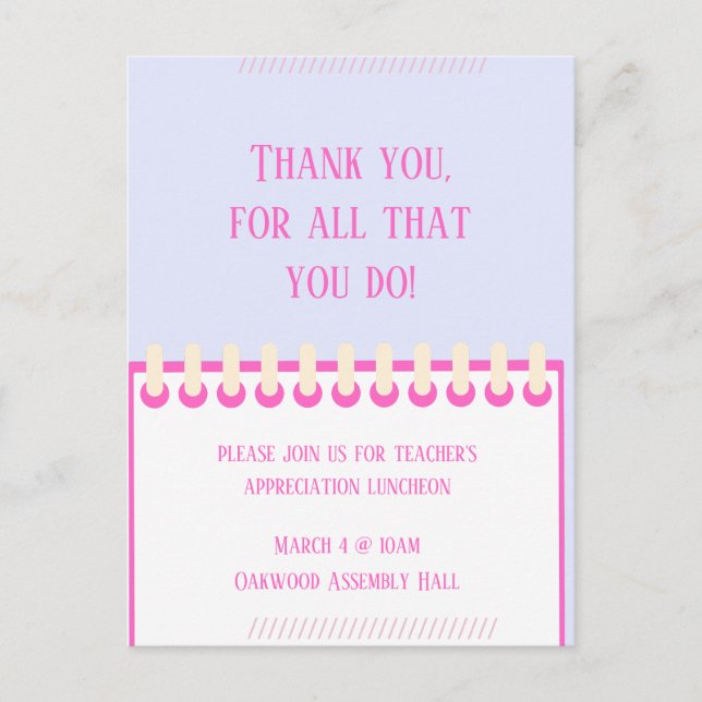 Pastel Spring Teacher Appreciation Postcard (Front)