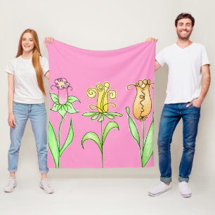 Pastel Spring Tulip Dandelion Flowers Illustration Fleece Blanket