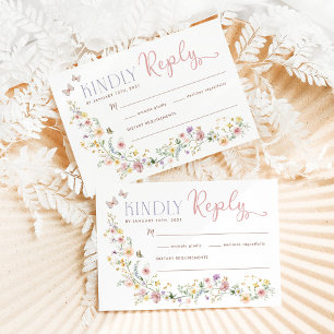Pastel Spring Wildflower Butterflies Wedding RSVP Card