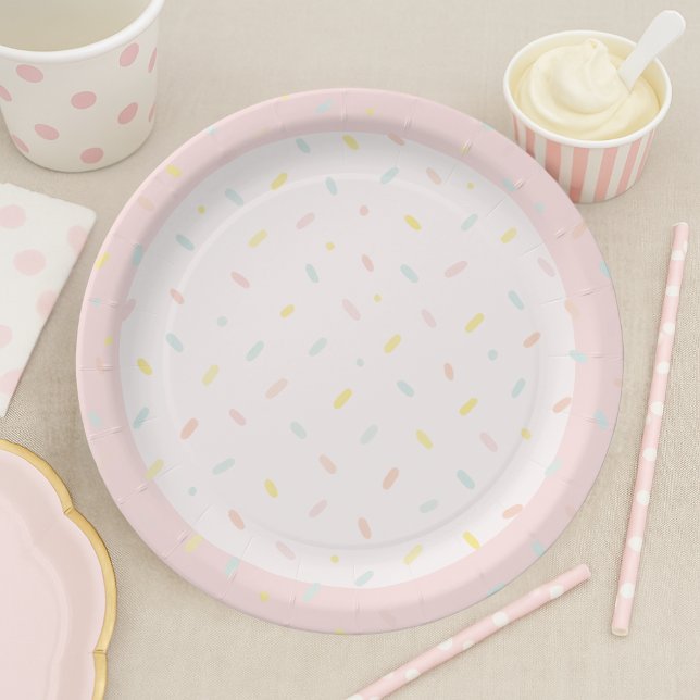 Pastel Sprinkle Confetti Pink Ice Cream Birthday  Paper Plate (Creator Uploaded)