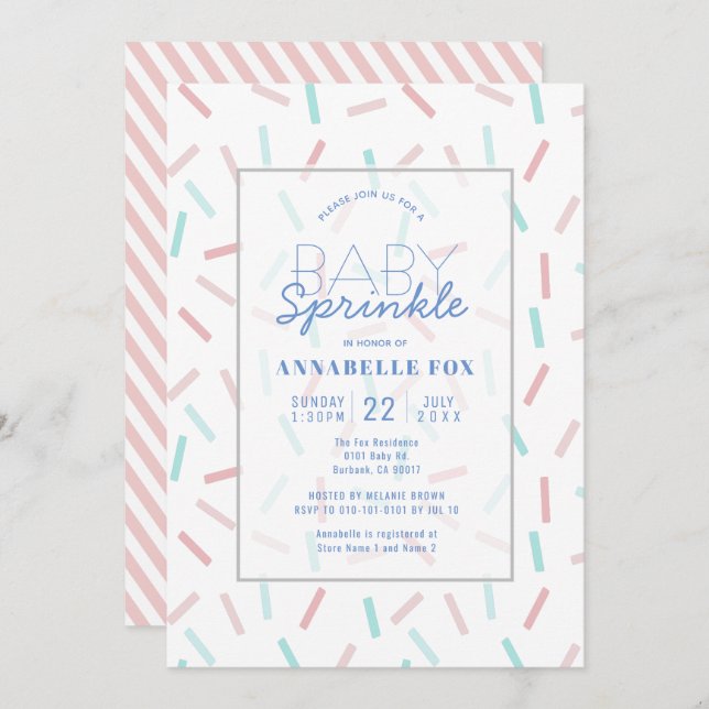 Pastel Sprinkles Girl Baby Sprinkle Shower Invitation (Front/Back)