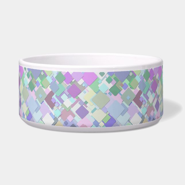 pastel squares cat food bowl  (Front)