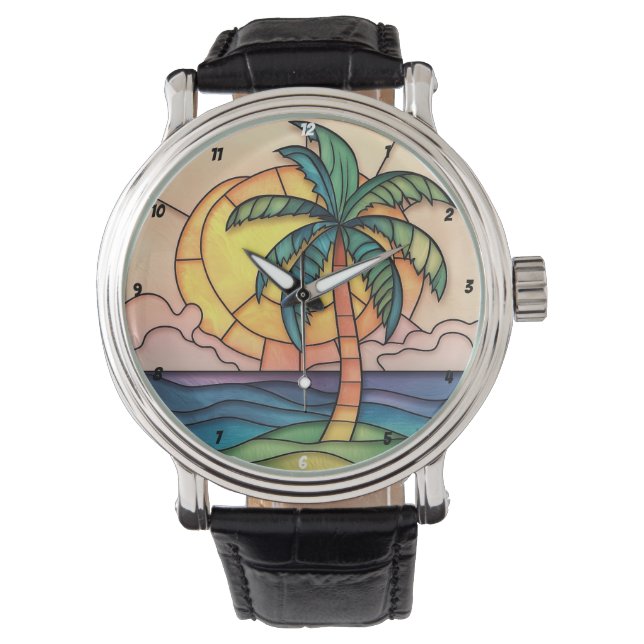 Pastel Stained Glass Tropical Sunset Watch (Front)