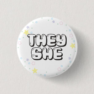 Pastel Star Confetti They/She Pronouns  3 Cm Round Badge