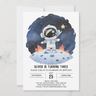 Pastel Star Cute Astronaut Boy Birthday Invitation