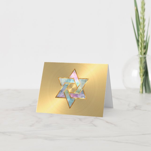 Pastel Star of David Gold Thank You Card (Front)