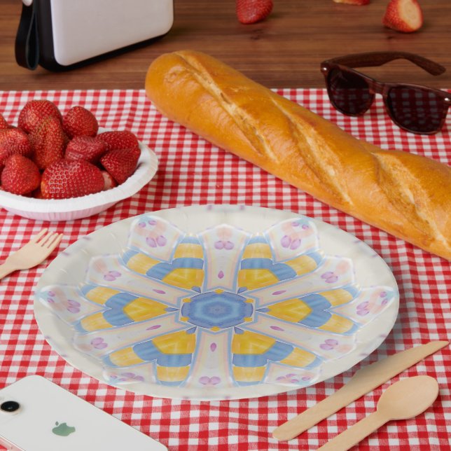 Pastel Star Sweet Pink Yellow Blue Heart Paper Plate (Picnic)