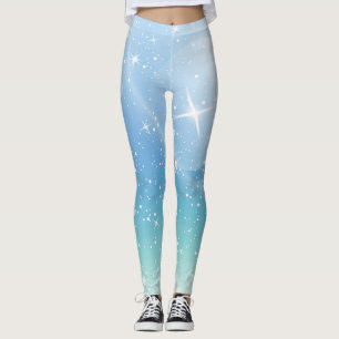 Pastel Starry Sky Blue Gradient Moon Galaxy Design Leggings