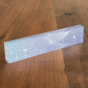 Pastel Starry Sky Blue Gradient Moon Galaxy Design Nameplate