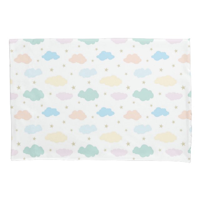 Pastel Stars & Clouds Pillowcase (Front-Left)