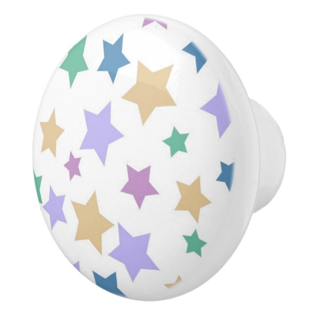 Pastel stars pattern on white ceramic knob (Right)