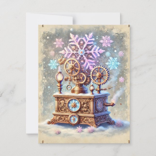 Pastel Steampunk Christmas Card Antique Ornate (Front)