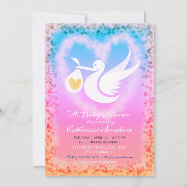 Pastel Stork Baby Shower Invitation (Front)