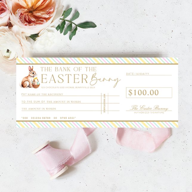 Pastel Stripe Easter Cheque Gift Voucher Card (Creator Uploaded)