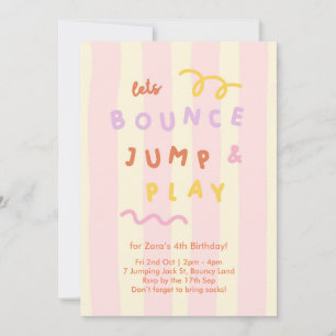 Pastel Stripe Girls Bounce Jump Play Party Invitation