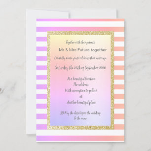 pastel stripe gold wedding with gold glitter invitation