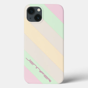 Pastel Stripe Minimalist Personalised Name iPhone 13 Case