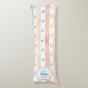 Pastel Stripe - Paw Prints, Blue Flower, Pink Bows Body Cushion