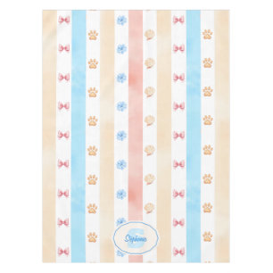 Pastel Stripe - Paw Prints, Blue Flower, Pink Bows Tablecloth