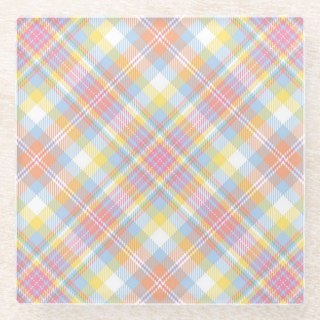 Pastel Stripe Plaid Glass Coaster (Front)