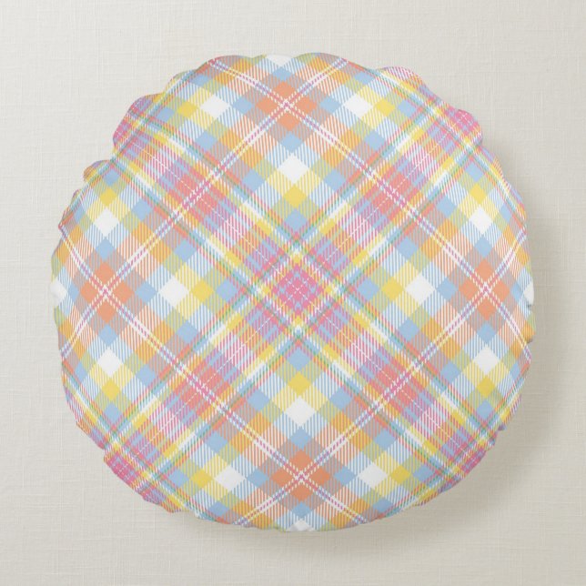 Pastel Stripe Plaid Round Cushion (Front)